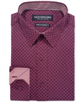 Nick Graham - Men's Slim-Fit Cross Floral Neat Dress Shirt