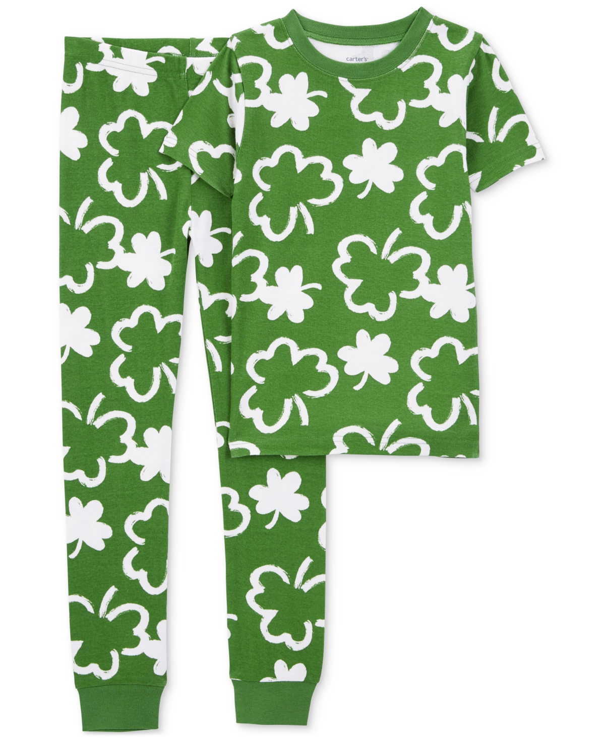 Carter's Little & Big Kids Shamrock-print 100% Snug-fit Cotton Pajamas, 2 Piece Set In Green