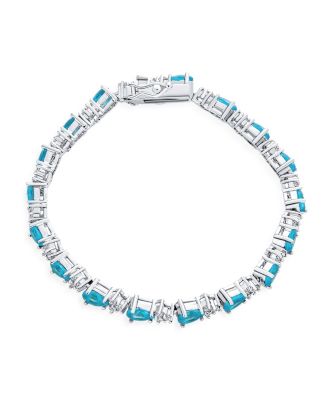 Jewelry Alternating Cubic Zirconia Pear Shape CZ 15 CT Sea Blue Tennis Bracelet Teardrop 7 Inch
