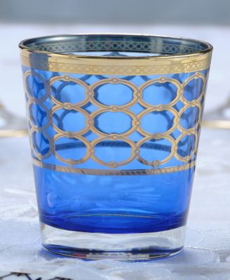 Cobalt Blue Double Old Fashion with Gold-Tone Rings, Set of 4