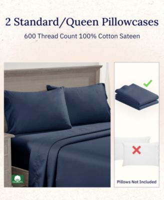 Crisp and Cool Standard/Queen Pillow Cases Set of 2 – Luxuriously Soft Hotel Quality 600 Thread Count, 100% Cotton Sateen,