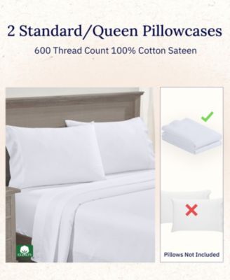 Crisp and Cool Standard/Queen Pillow Cases Set of 2 – Luxuriously Soft Hotel Quality 600 Thread Count, 100% Cotton Sateen,