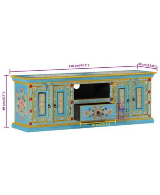 TV Cabinet Blue Solid Mango Wood Medium TV Cabinet Rectangular