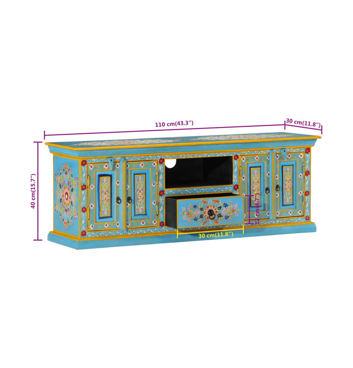 Tv Stand Blue 43.3"x11.8"x15.7" Solid Wood Mango