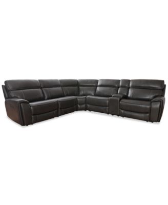 Furniture - 132.5" 6-Pc. Leather Sectional with 3 Power Recliners and 1 Console