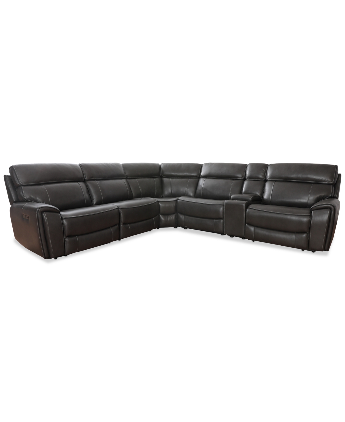 Macy's Hutchenson 132.5" 6-pc. Zero Gravity Leather Sectional With 3 Power Recliners And 1 Console, Created In Coffee