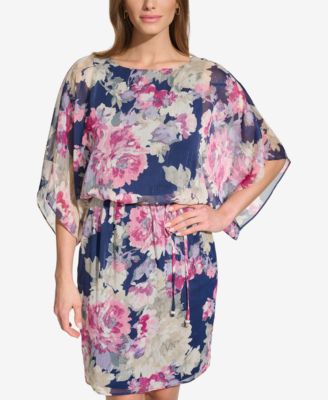 Petite Printed Dolman-Sleeve Blouson Dress