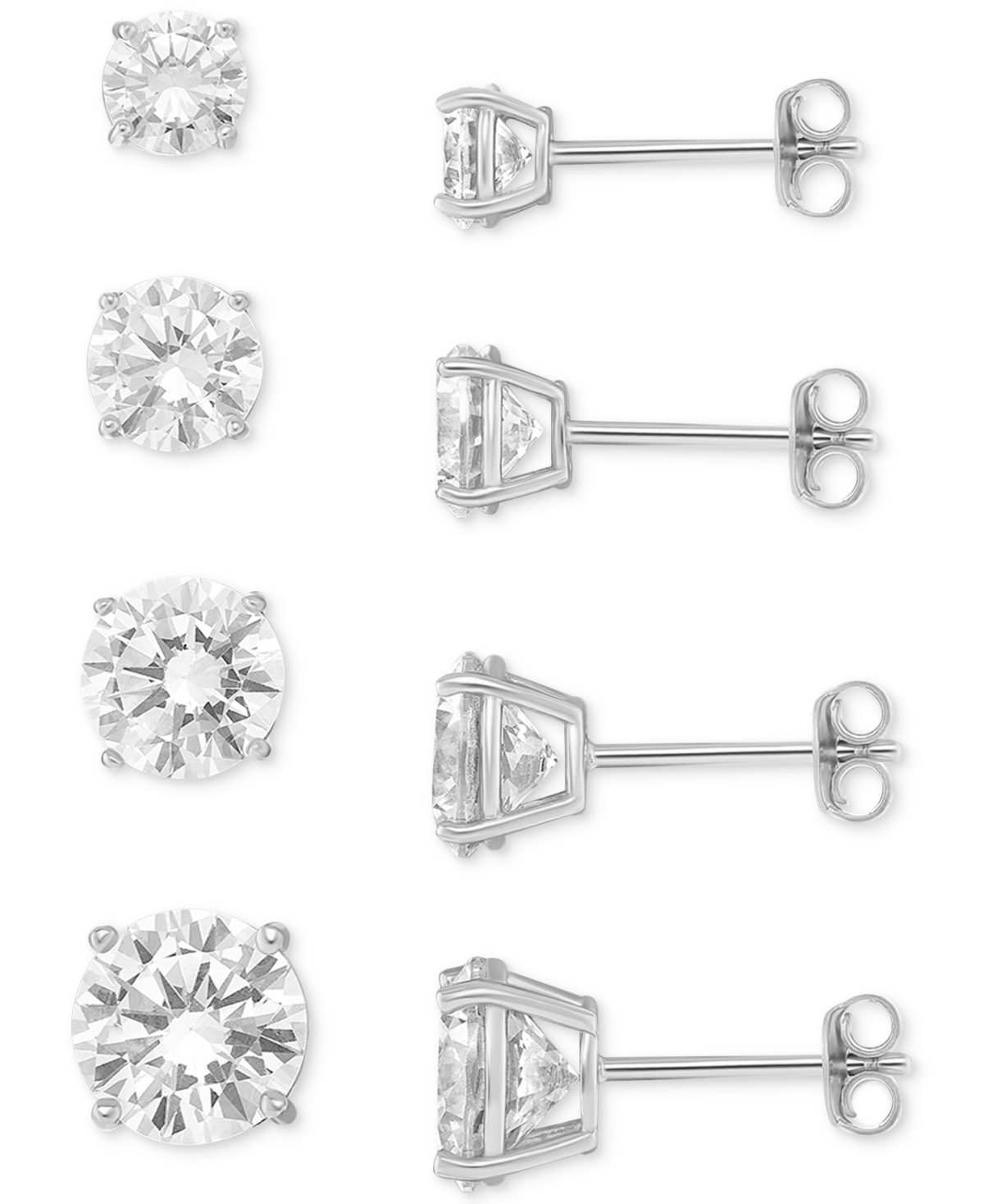 4-Pc. Set Cubic Zirconia Graduated Solitaire Stud Earrings in Sterling Silver, Created for Macy's - Sterling Silver