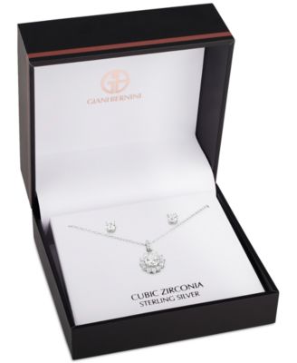 2-Pc. Set Cubic Zirconia Halo Pendant Necklace & Stud Earrings in Sterling Silver, Created for Macy's