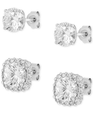 2-Pc. Set Cubic Zirconia Halo & Stud Earrings in Sterling Silver, Created for Macy's