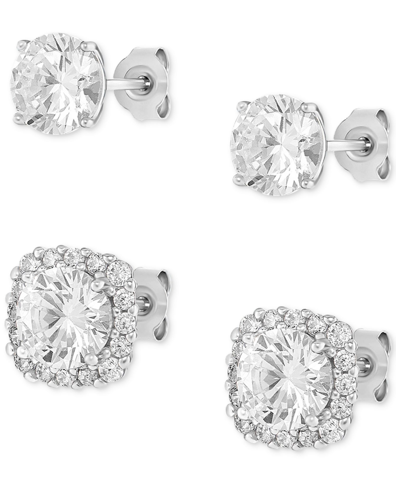 2-Pc. Set Cubic Zirconia Halo & Stud Earrings in Sterling Silver