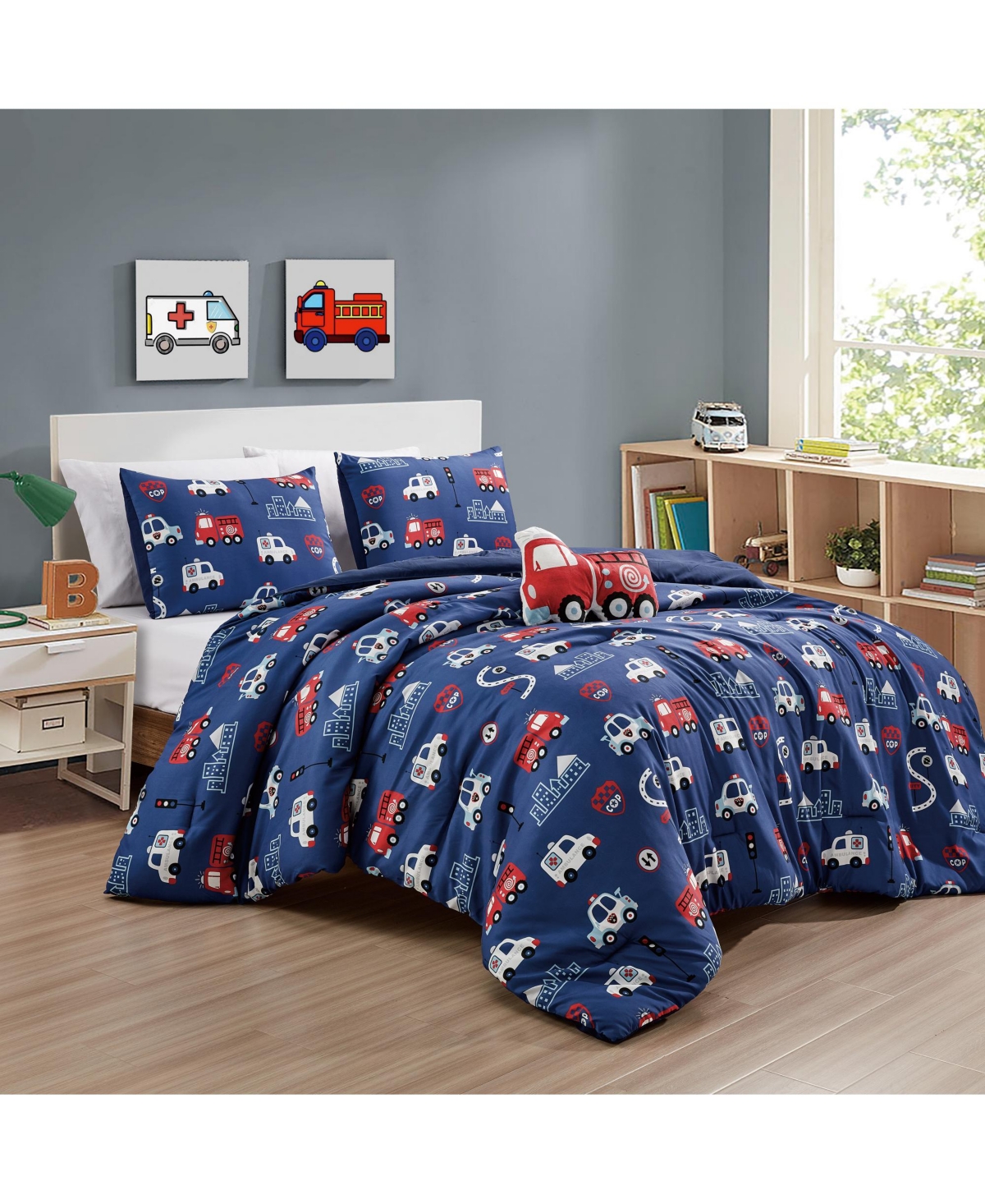 MarCielo Kids Girls Boys Comforter Set Fire Truck -