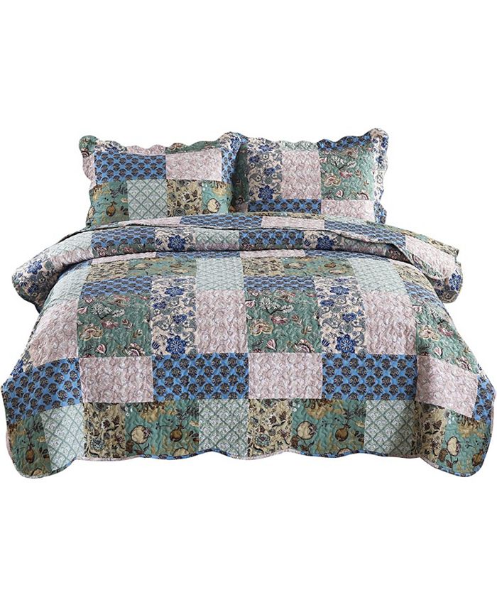 MarCielo 3 Piece Printed Quilt Bedspread Set Bedding Coverlet Set Queen