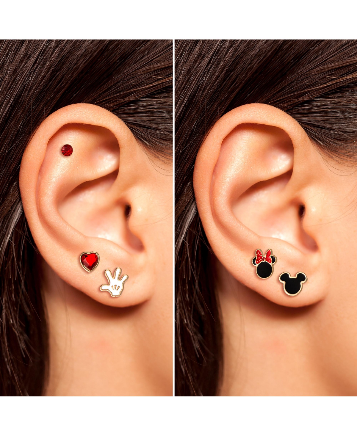 Disney Mickey and Minnie Mouse Fashion Stud Earrings - Classic Mickey and Minnie, Red/Gold - 5 pairs - red, white