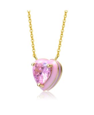 14k Gold Plated with Pink Cubic Zirconia Stone Pink Enamel Heart Dainty Pendant