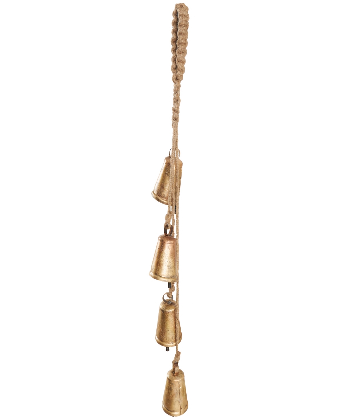 Rosemary Lane Metal Tibetan Inspired Decorative Cow Bell With Jute Hanging Rope, 4" X 3" X 29" In Gold