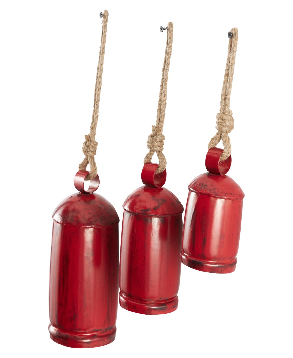 Rosemary Lane Metal Tibetan Inspired Decorative Cow Bell With Jute Hanging Rope, Set Of 3, 10",8",6"h In Red