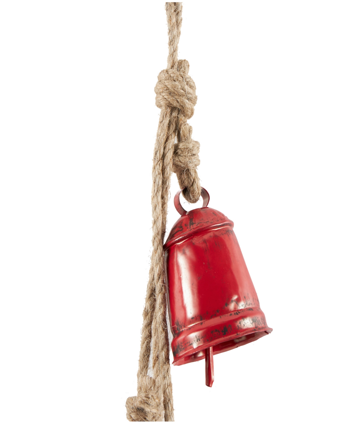 Rosemary Lane Metal Handmade Tibetan Inspired Decorative Cow Bell With Jute Hanging Rope, 4" X 3" X 29" In Red
