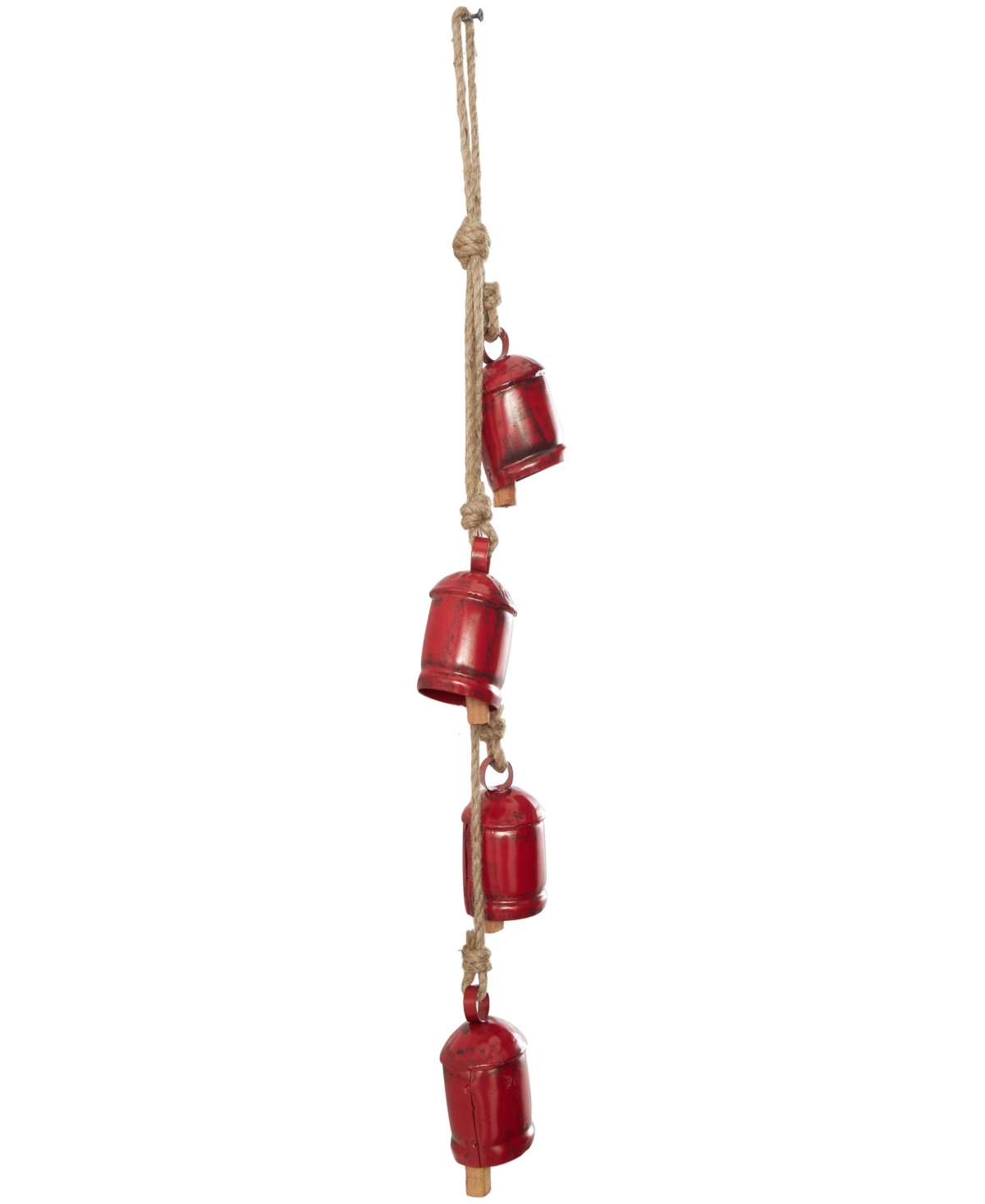 Rosemary Lane Metal Tibetan Inspired Decorative Cow Bell With Jute Hanging Rope, 4" X 3" X 29" In Red