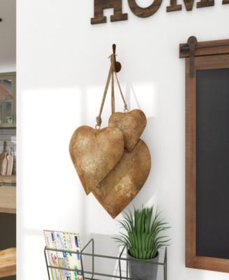 Metal Heart Decorative Bells with Hanging Rope Set of 3, 20", 17", 12"