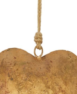 Metal Heart Decorative Bells with Hanging Rope Set of 3, 20", 17", 12"