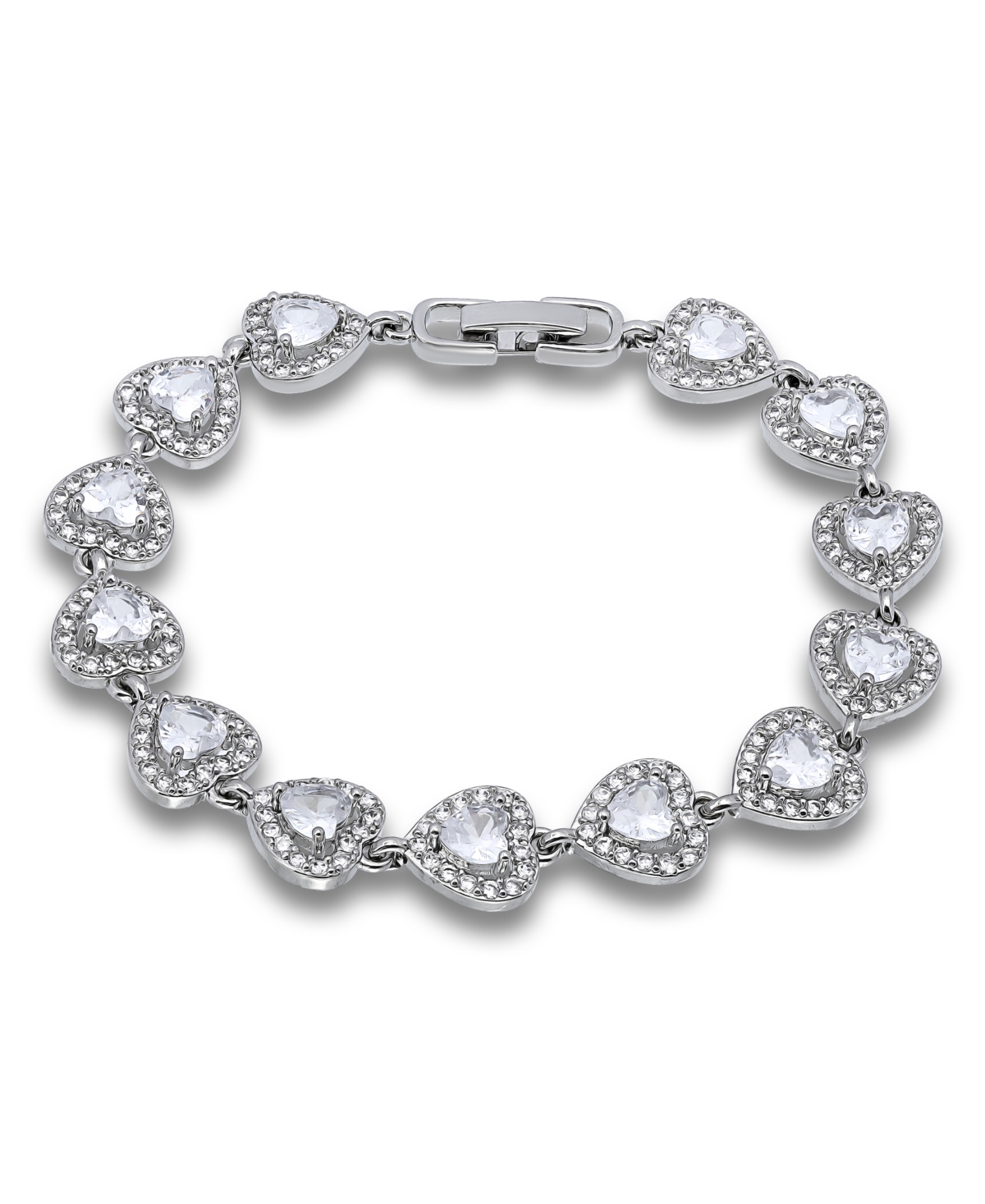 Macy's Cubic Zirconia Heart Halo Link Bracelet In Silver