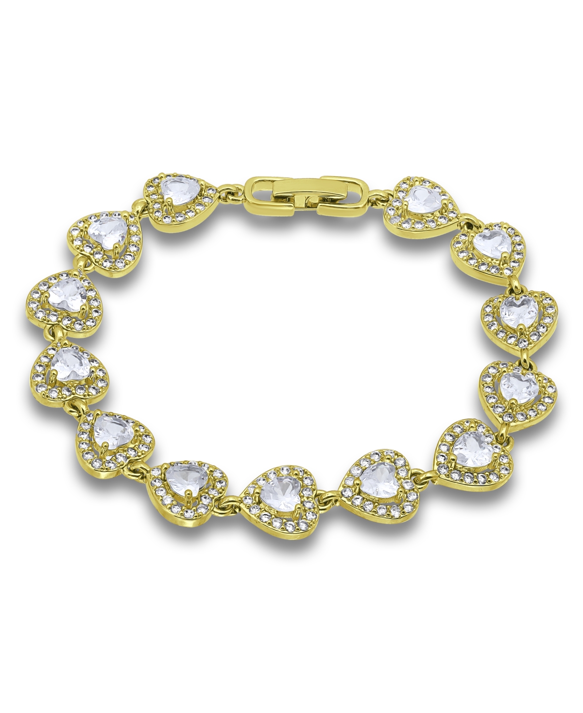 Macy's Cubic Zirconia Heart Halo Link Bracelet In Gold