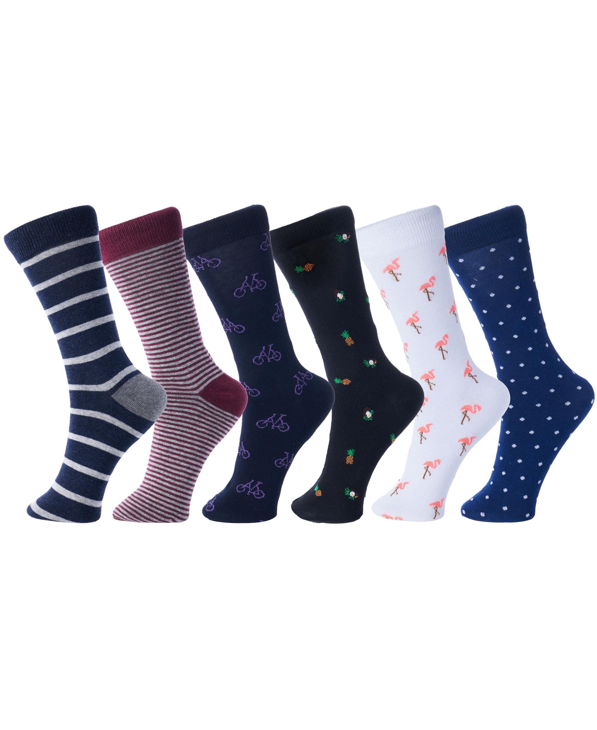 6 Pack Mens Cotton Dress Socks Mid Calf Argyle Pattern Solids Set - Fun pack