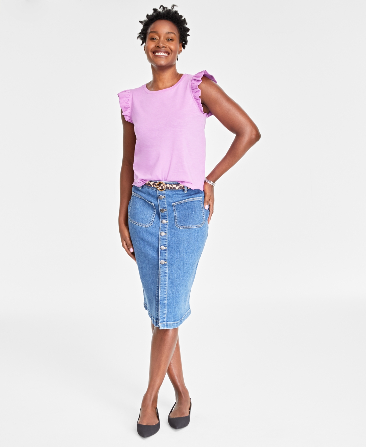 On 34th Women's Flutter-sleeve Crewneck T-shirt, Created For Macy's In Purple Opal