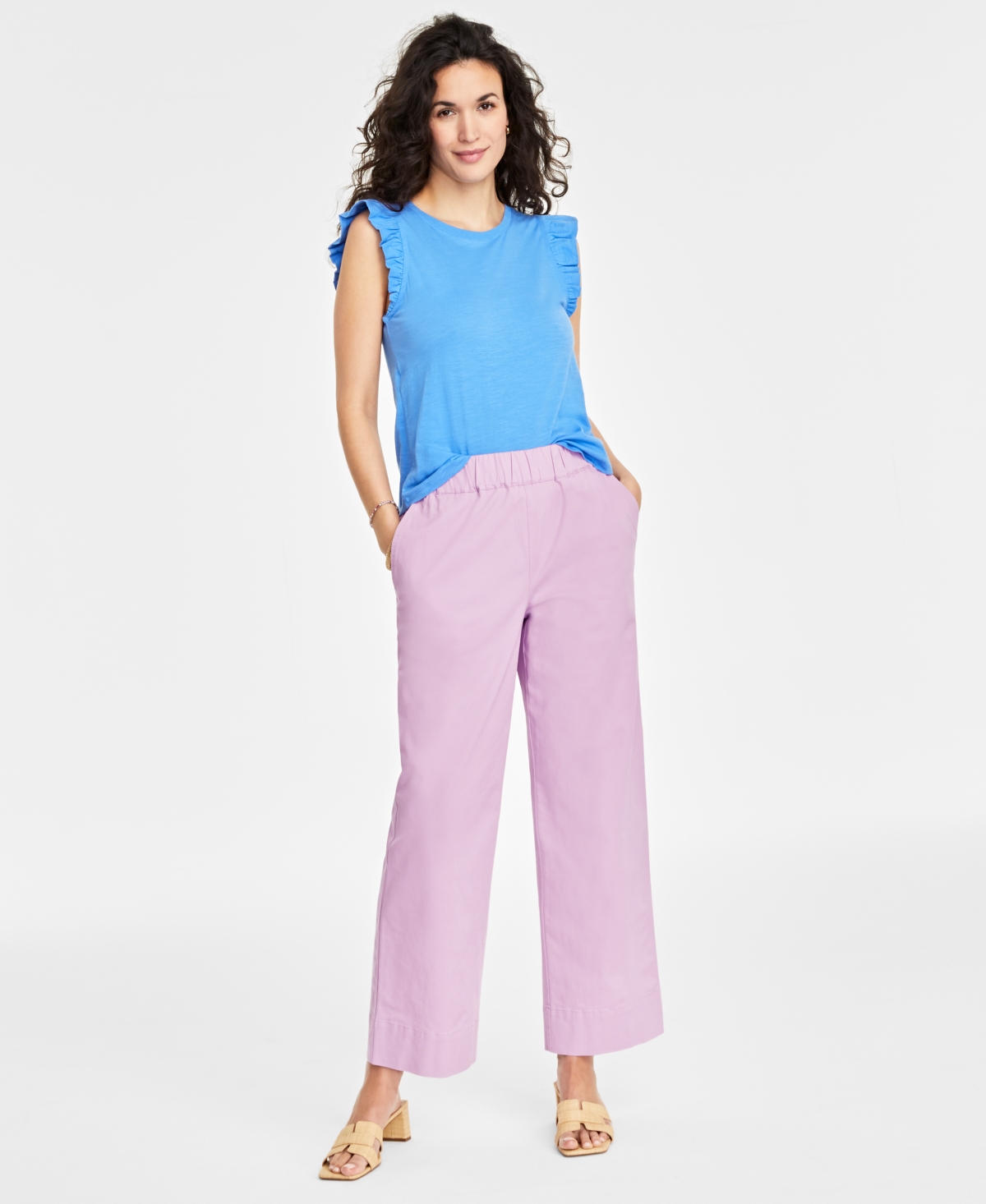 On 34th Women's Flutter-sleeve Crewneck T-shirt, Created For Macy's In Regatta