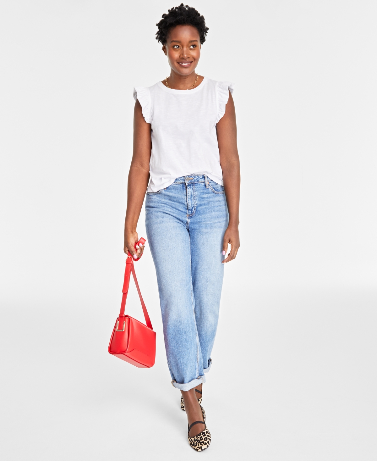 On 34th Women's Flutter-sleeve Crewneck T-shirt, Created For Macy's In Bright White