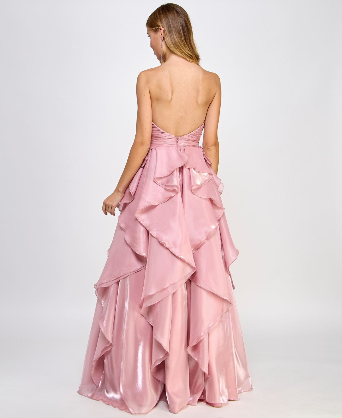 Shop Say Yes Juniors' Strapless Ruched Ruffled Ball Gown, Created For Macy's In Red