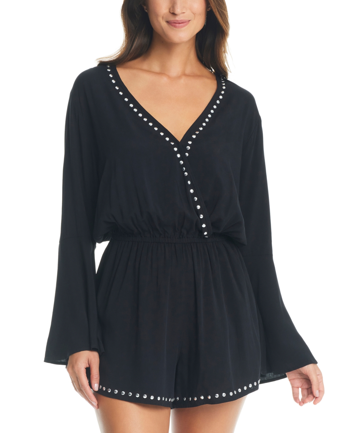 Bar Iii Women's Tell Me About It Stud Cover-up Romper, Created For Macy's In Black,silver