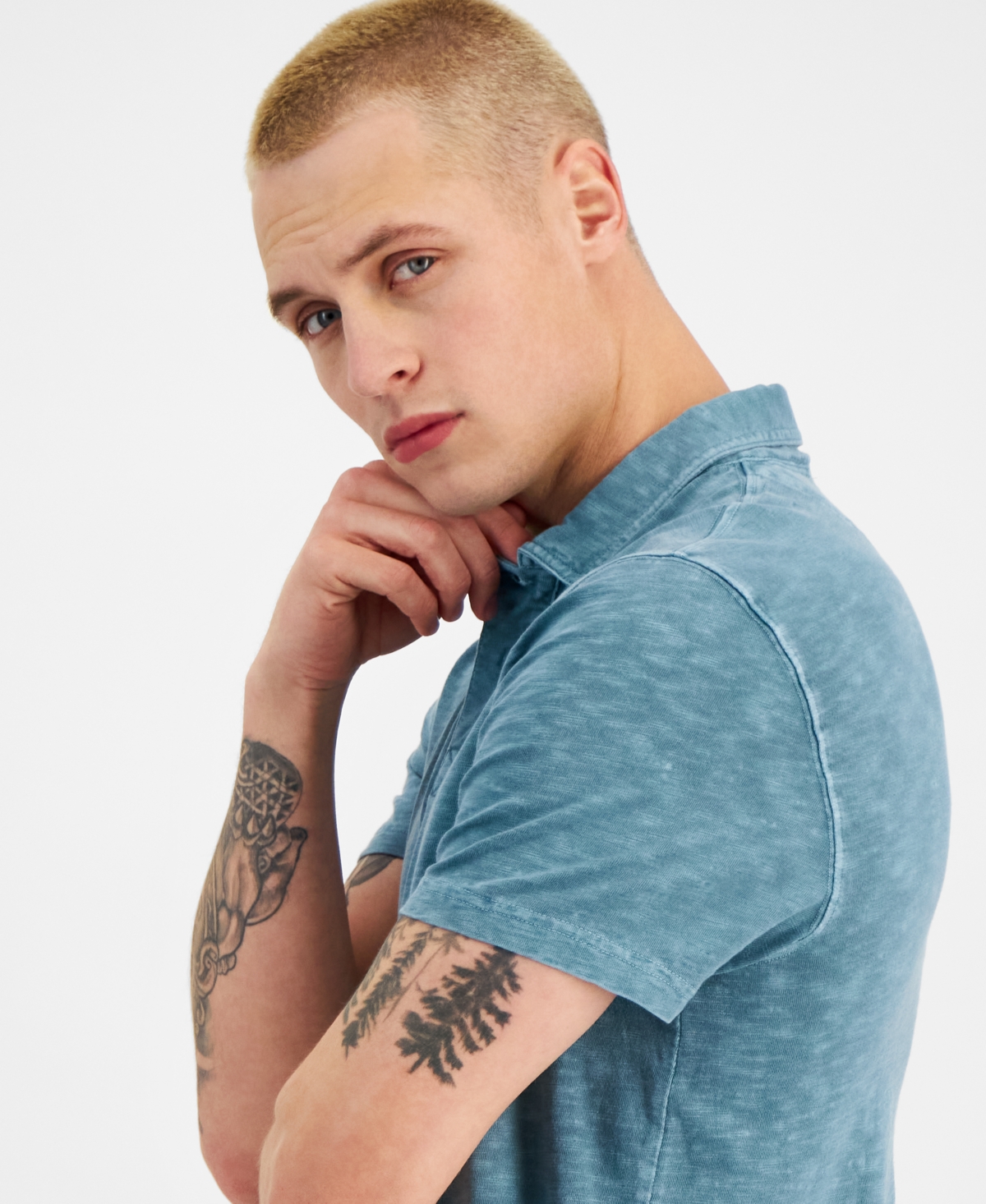 Sun + Stone Men's Regular-fit Textured Polo Shirt, Created For Macy's In Aquatic