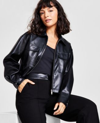 Calvin klein women's faux leather jacket best sale