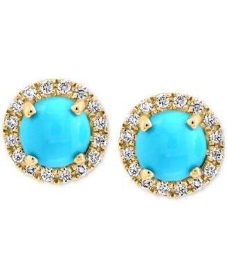 EFFY&reg; Turquoise & Diamond (1/8 ct. t.w.) Halo Stud Earrings in 14k Gold