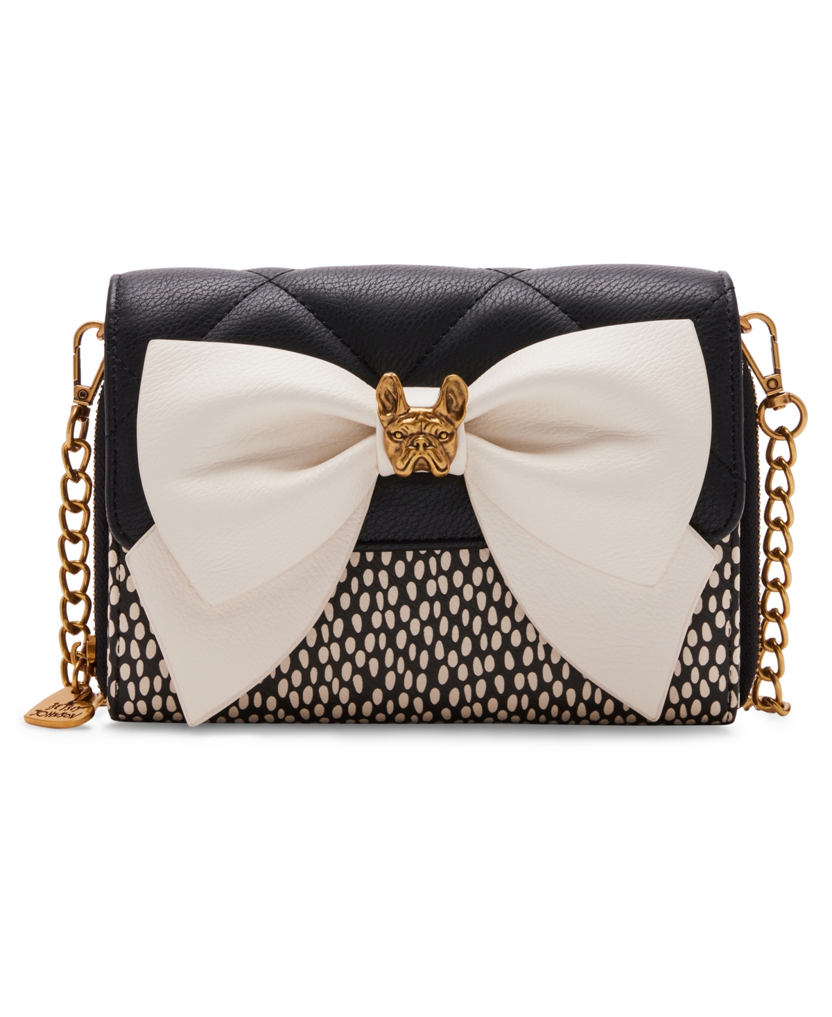 Betsey Johnson Bull Dog Bow Wallet On A Chain In Black,white