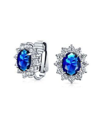 Classic Cubic Zirconia CZ Halo Crown Oval Stud Clip On Earrings Non Pierced Ears