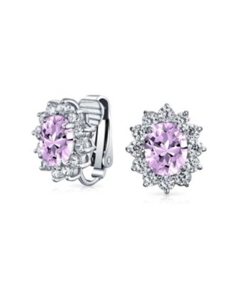 Classic Cubic Zirconia CZ Halo Crown Oval Stud Clip On Earrings Non Pierced Ears