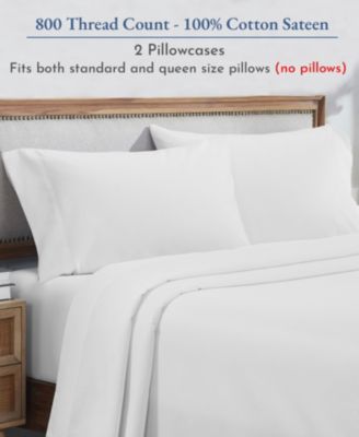 Luxury 800 Thread Count 2 Standard Pillowcases, 100% Cotton Sateen, Soft, Smooth & Thick, Fits Standard & Queen Size Pillows