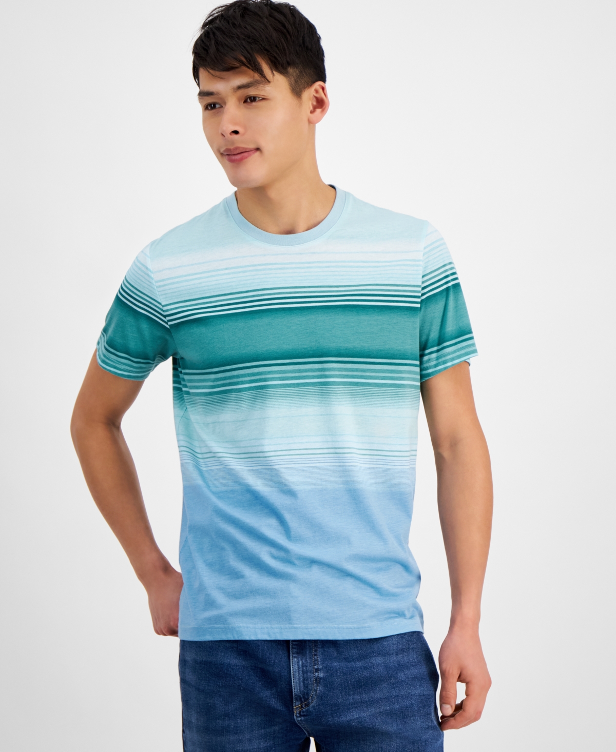 Men's Short Sleeve Crewneck Soft Stripe T-Shirt, Created for Macy's - Green Mist