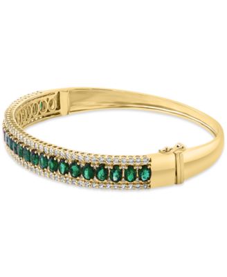 EFFY&reg; Emerald (4-1/2 ct. t.w.), White Sapphire (1-1/3 ct. t.w.) & Diamond (1/6 ct. t.w.) Bangle Bracelet in 14k Gold