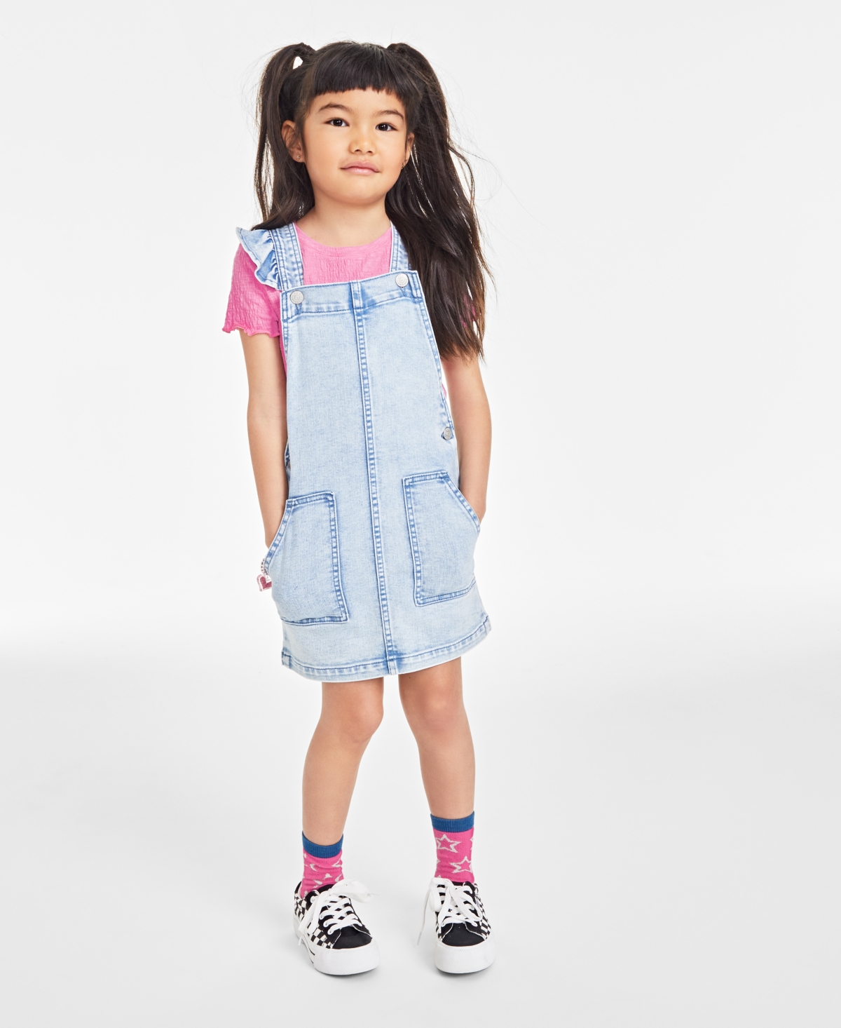 Shop Epic Threads Little Girls Zinnia Winged Denim Jumper, Created For Macy's In Tulip