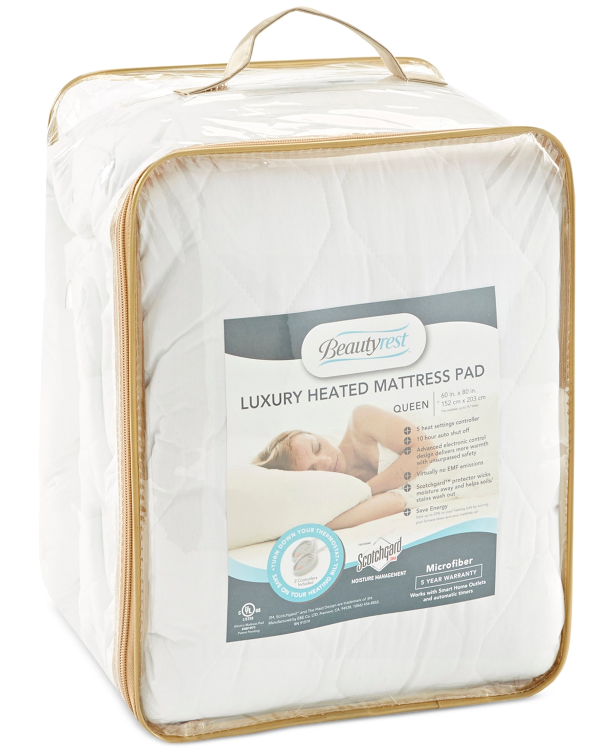 Beautyrest Secure Comfort Electric 3M-Scotchgard Mattress Pad