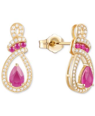 Emerald (1-1/5 ct. t.w.) and Diamond (1/4 ct. t.w.) Drop Earrings in 14k Yellow Gold (Also Available in Ruby)