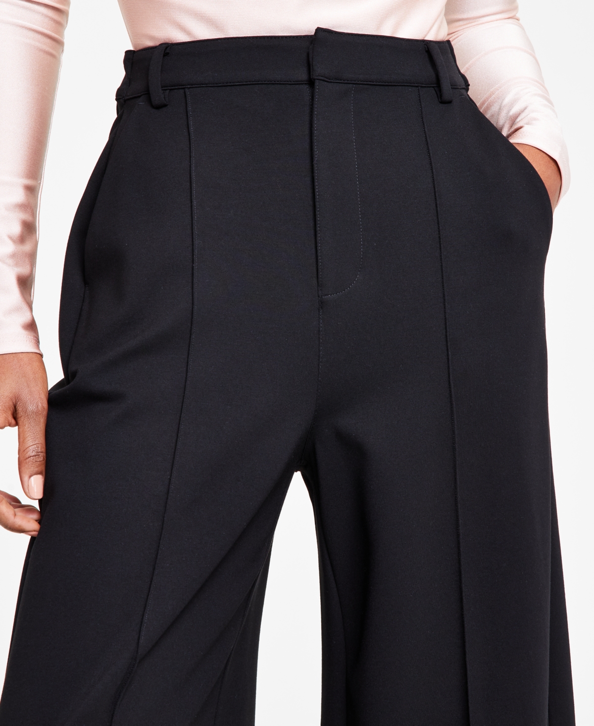 Shop Bar Iii Women's High-leg Wide-leg Seamed Ponte Pants, Created For Macy's In Deep Black