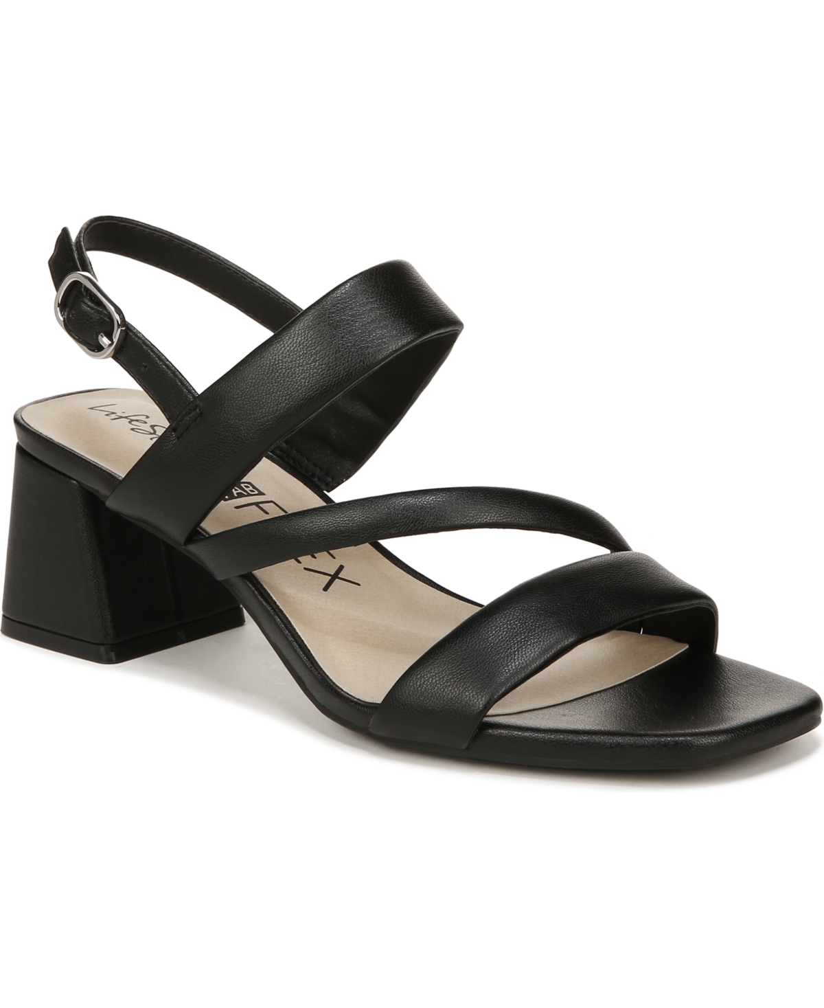 Women's Celia Asymmetrical Block Heel Dress Sandals - Black Faux Leather