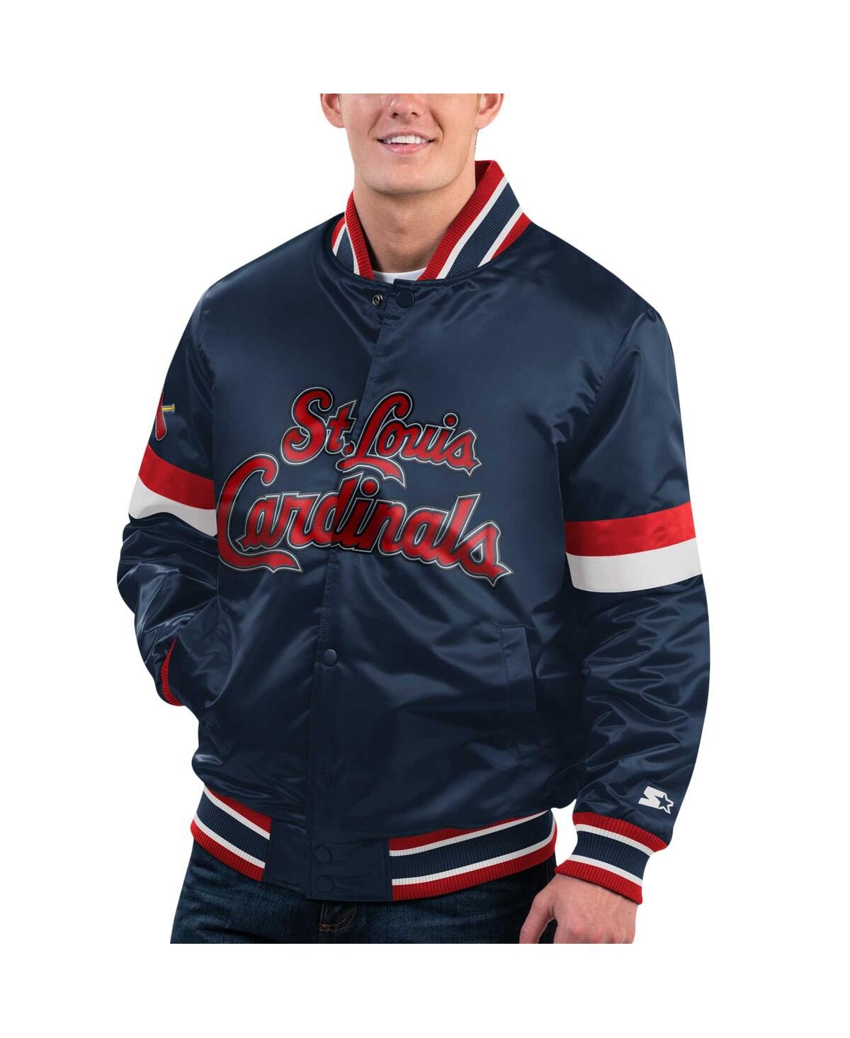 Shop Starter Men's  Navy Distressed St. Louis Cardinals Home Game Satin Full-snap Varsity Jacket
