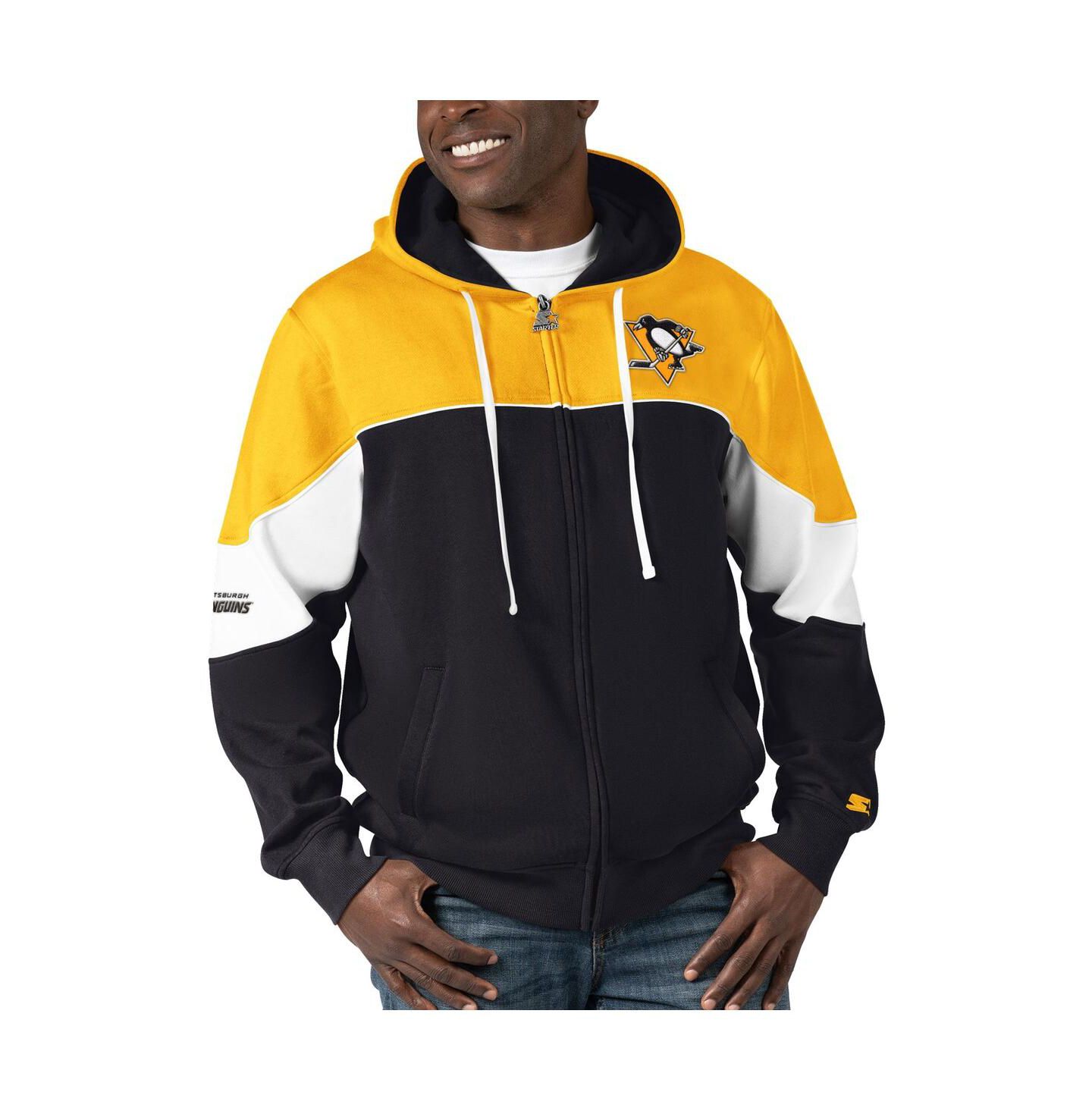 Мужское худи Starter Black, Gold Pittsburgh Penguins Power Forward Full-Zip — фото 1