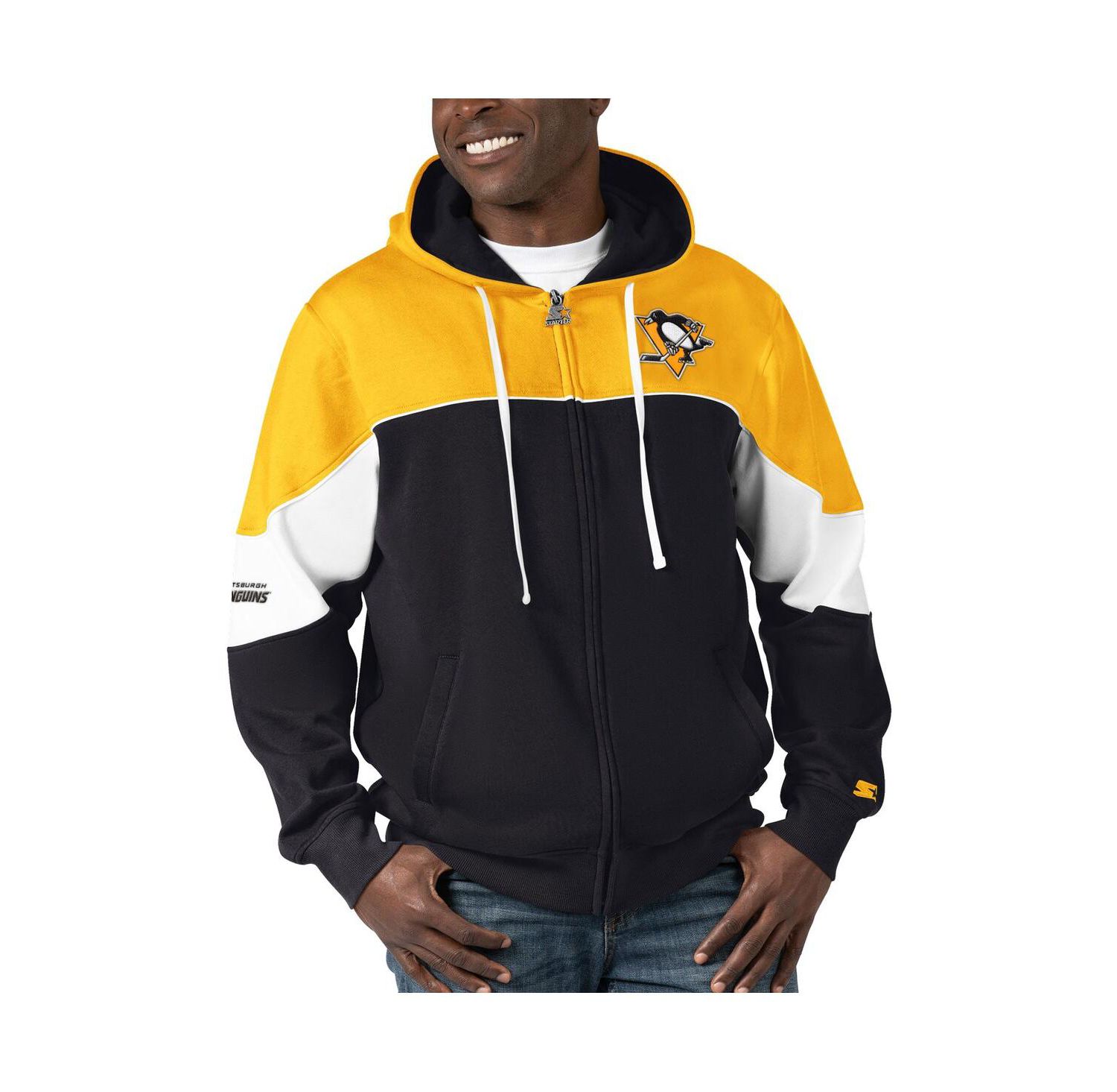 Men's Black, Gold Pittsburgh Penguins Power Forward Full-Zip Hoodie
